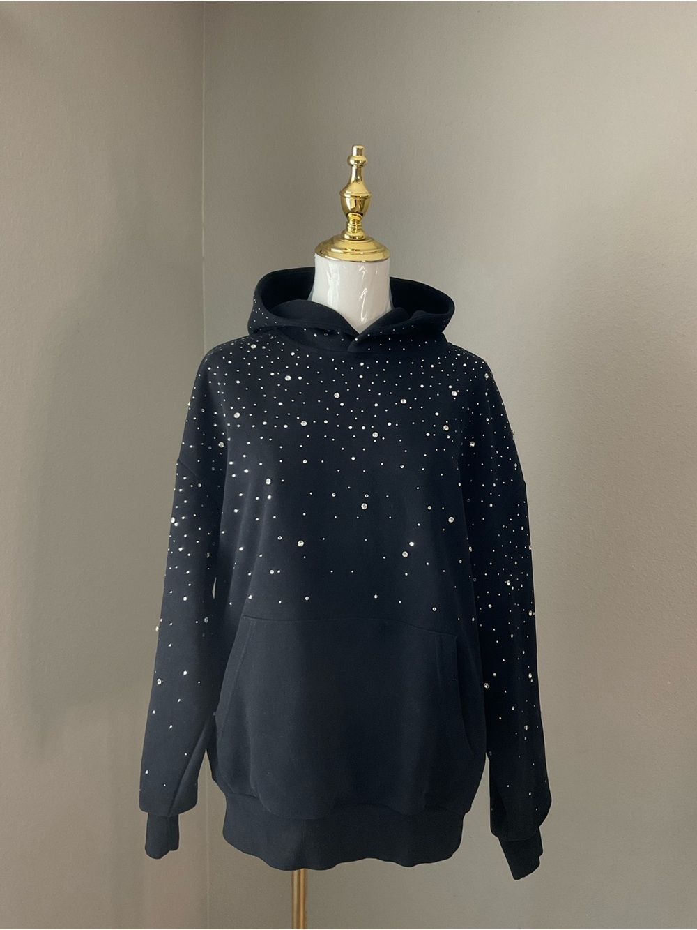 Aelfric Eden Rhinestone Hoodie Black Sparkle Pullover Size XS Streetwear Y2K